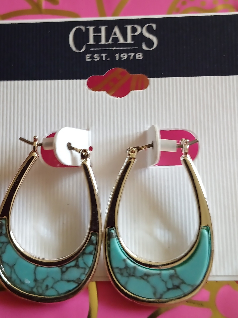 CHAPS TURQUOISE SILVER TONE HOOPS
